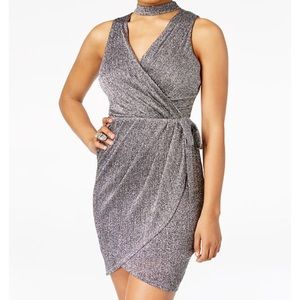 Junior metallic wrap dress